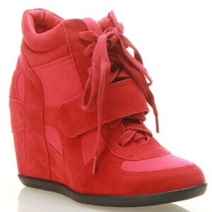Red High-Top Wedge Sneakers